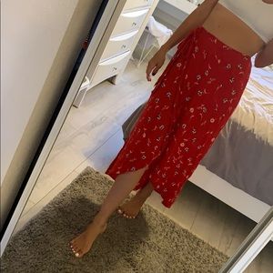 Tie side high low red floral skirt